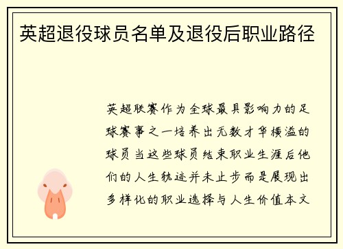 英超退役球员名单及退役后职业路径